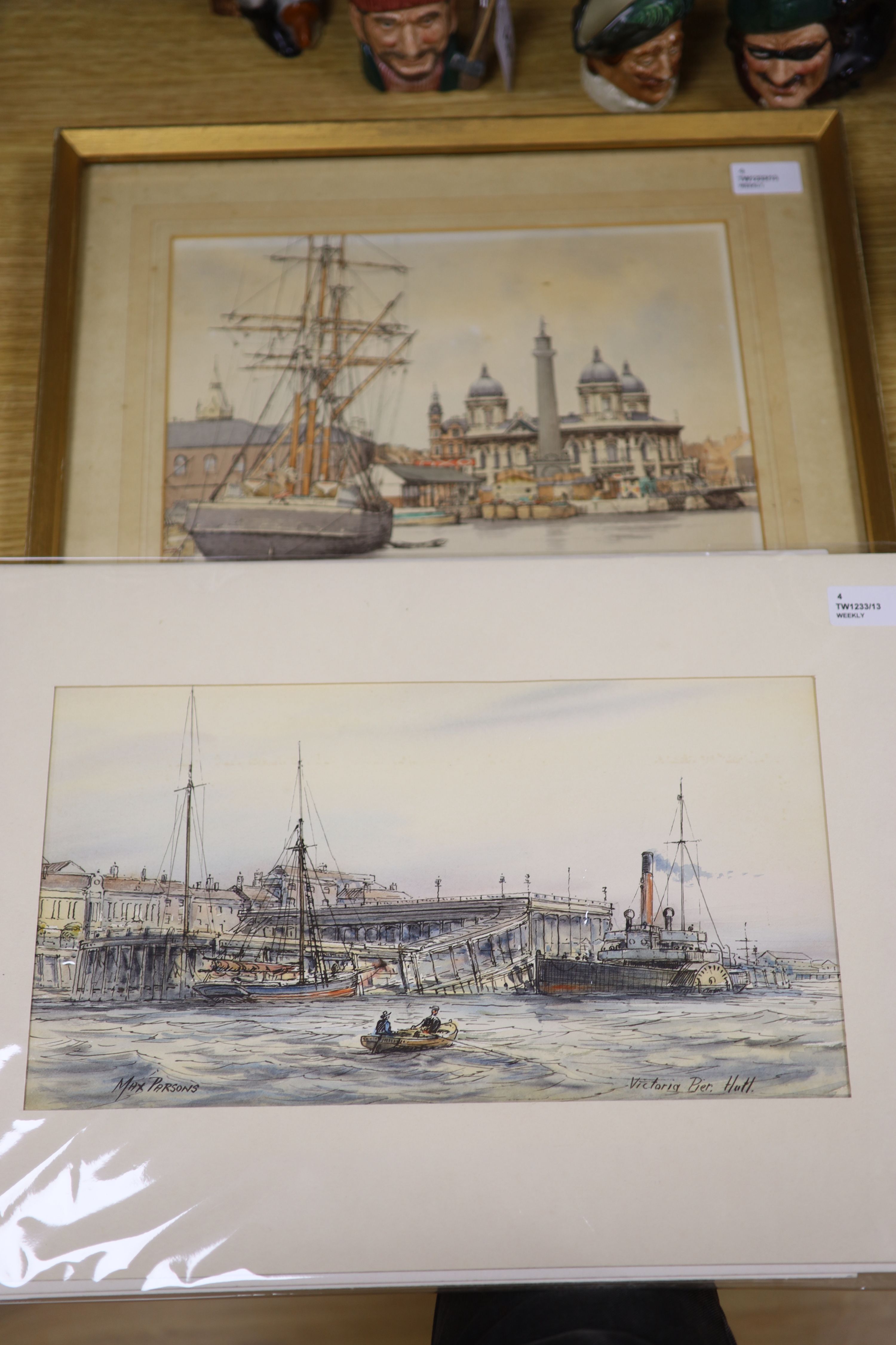 Max Parsons A.R.C.A. (1915-1998), a watercolour of 'Princes Pier', Hull and three other Hull-related items